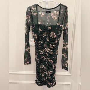 NWT Lost + Wander Ruched Sheer Sleeve Dress
